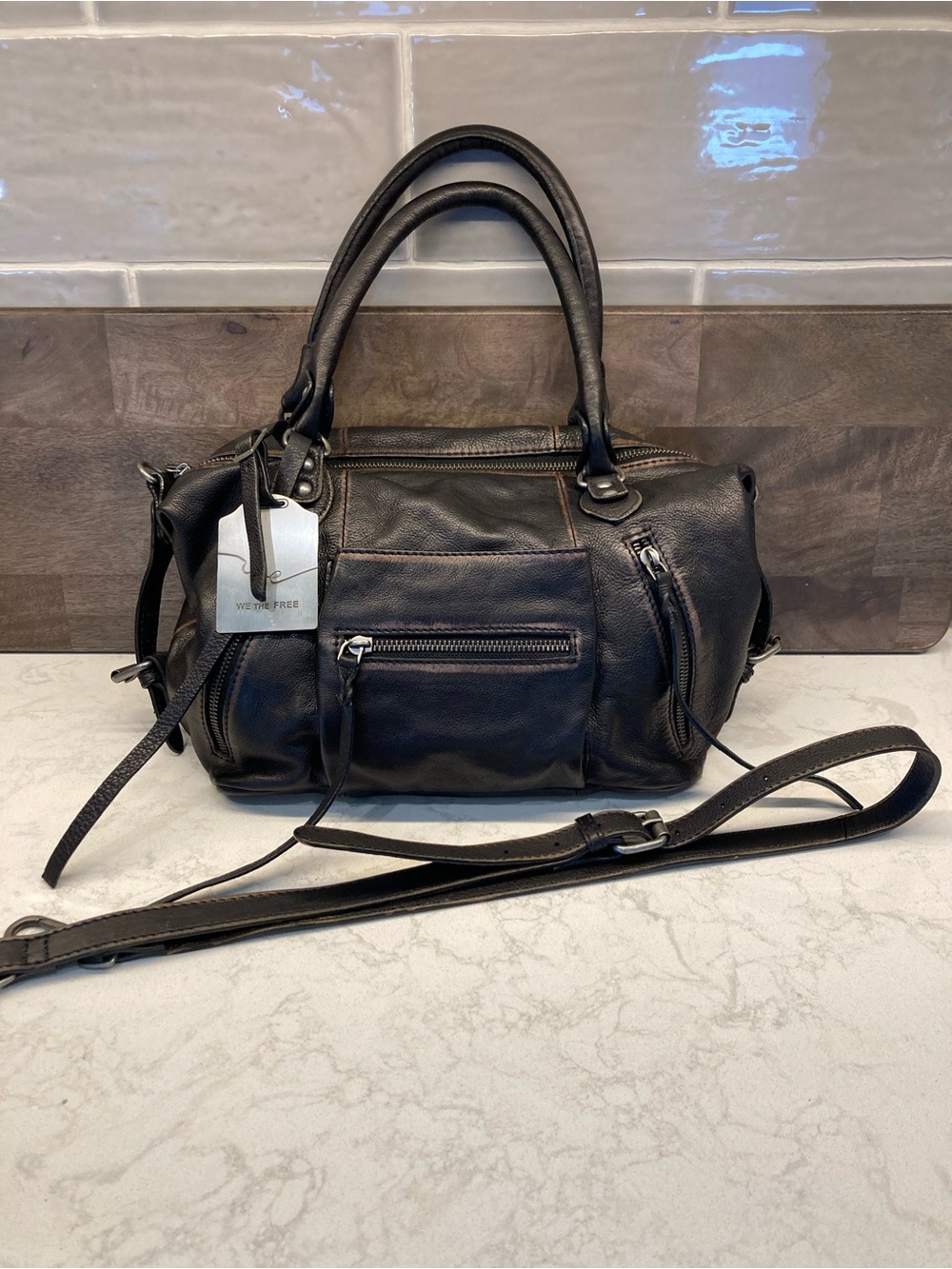 FREE PEOPLE We the Free Baby Emerson Leather Tote Bag in Black w/Mini Emerson - Picture 2 of 12